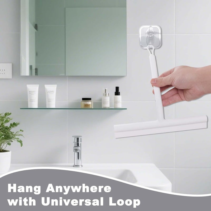 DEOFUXT Squeegee for Shower Glass Doors, Resilient Loop - No-Drill & Adhesive Hook, Silicone Shower Squeegee with Stainless Steel Core, Cleaning Tool for Home, Kitchen, Bathroom & Car - White - Image 4